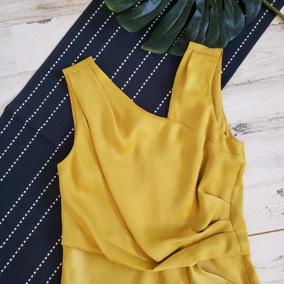 Just Taylor Alston Dress Midi Satin Chartreuse Formal Size 4 - Picture 6 of 11